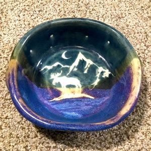Artisan pottery owl moose mountains moon